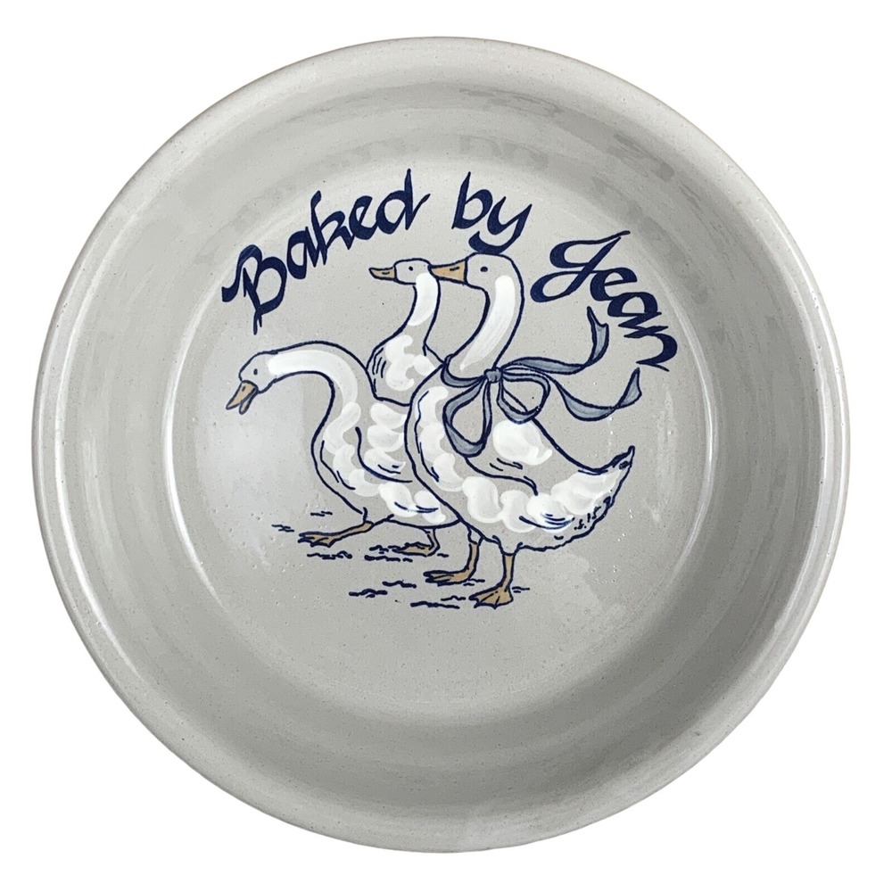 Louisville Stoneware Gaggle Geese Pie Baking Pan Dish Gray Blue White USA JEAN